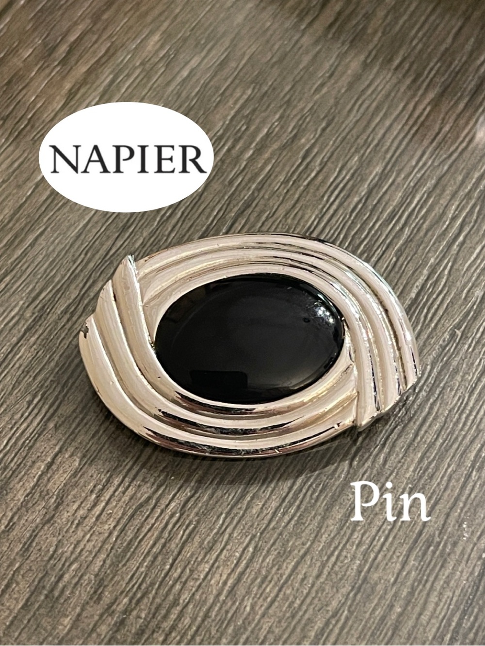 Vintage Napier Silver-tone & Black Swirl Brooch - Pin